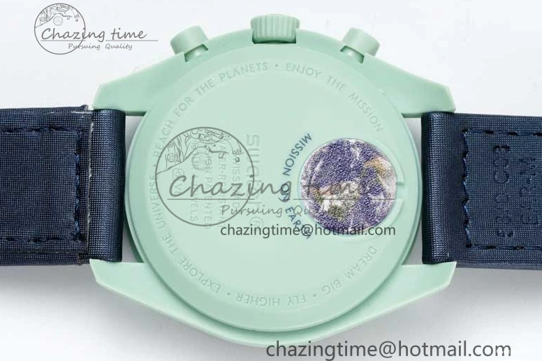 0305 SoftTouch Speedmaster Misson On Earth 1:1 Best Edition Blue Dial On Nylon Strap Quartz 7859